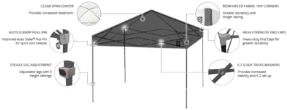 E-Z UP Ambassador Instant Pop Up Canopy Tent, 10' x 10', Roller Bag and 4 Piece Spike Set, Steel Gray