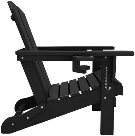 SERWALL Outdoor Adirondack Chair Set of 2 with Cup Holders,Foldable,Black