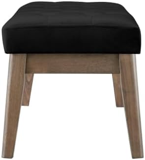 24KF Velvet Upholstered Buttons Tufted Entryway Bench with Solid Wood Leg,Bed Bench Ottoman with Padded Seat,5034-Black