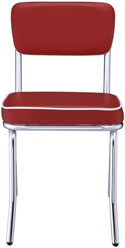 Coaster Home Furnishings Retro Set of 2 Open Back Dining Side Chairs Faux Leather Upholstered Back and Padded Seat Cushion Sturdy Steel Frame Red and Chrome 2450R