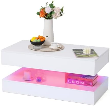 Verano Garden Modern High Gloss LED Coffee Table, 2-Tier Center Table