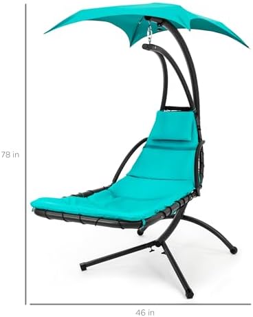 Best Choice Products Outdoor Hanging Curved Steel Chaise Lounge Chair Swing w/Built-in Pillow and Removable Canopy - Teal