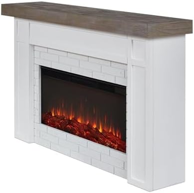 Real Flame Cravenhall Landscape Electric Fireplace with Mantel for Living Room or Bedroom, Replaceable Fireplace Insert Heater, Realistic Log and Flame Effect, Remote Control, Timer, White