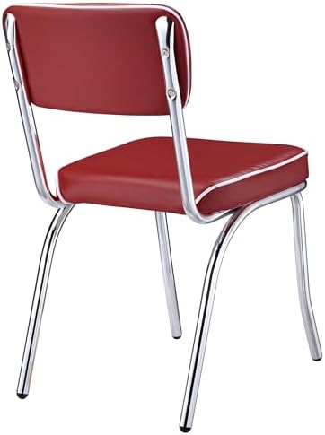 Coaster Home Furnishings Retro Set of 2 Open Back Dining Side Chairs Faux Leather Upholstered Back and Padded Seat Cushion Sturdy Steel Frame Red and Chrome 2450R