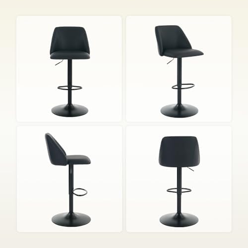 COLAMY Bar Stools Set of 3, Modern Swivel Bar Chairs, Adjustable PU Leather Upholstered Barstools Counter Height with Full Backrest for Bar, Dining Room, Kitchen Island, Black