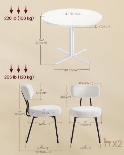 VASAGLE Dining Table Set, Round Dining Table with 2 Upholstered Chairs