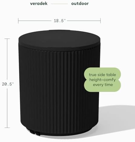 Veradek Outdoor Cooler Side Table - 2 in 1, Black, 21 inch