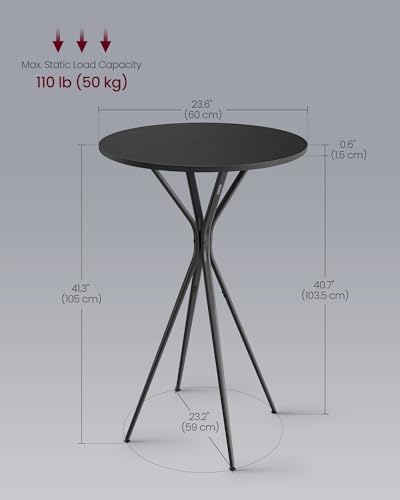 VASAGLE Bar Table, Round Cocktail High Top Pub Bistro Table, Steel Frame