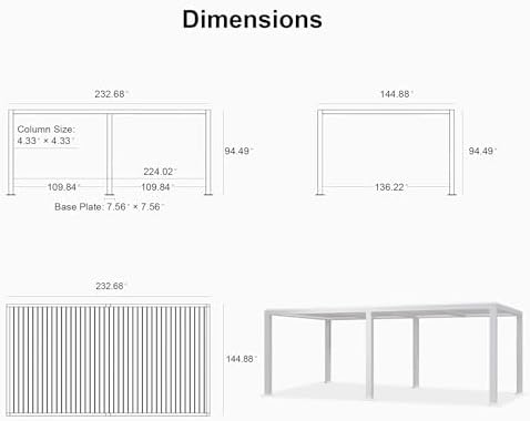 PURPLE LEAF Louvered Pergola 12' x 20' White Adjustable Hardtop for Patio