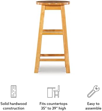 Linon Natural Barstool with Round Seat, 24-Inch