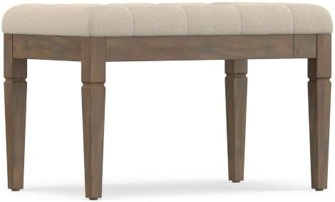 SIMPLIHOME Waverly 28" Wide Linen Look Rectangle Ottoman in Natural