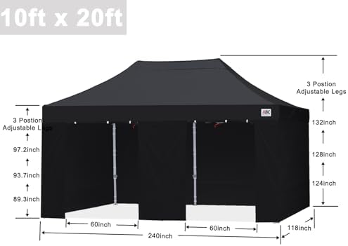 ABCCANOPY Commercial Pop Up Canopy Tent with Sidewalls 10X20,Black