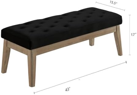 24KF Velvet Upholstered Buttons Tufted Entryway Bench with Solid Wood Leg,Bed Bench Ottoman with Padded Seat,5034-Black
