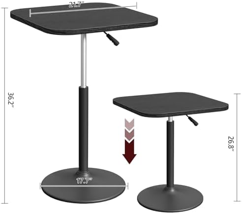 MAHANCRIS Bar Table, Height-Adjustable Pub Table 26.8-36.2 Inches, Cocktail Table with Base, Counter Height Tables for Small Space, Easy to Assemble, Black BTHB5501