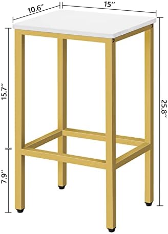 MAHANCRIS Bar Stools, Set of 2 Bar Chairs, Kitchen Breakfast Bar Stools with Footrest, 25.8-Inch Height, Rectangular Industrial Stools, for Dining Room, Easy Assembly, White and Gold BAJW0101