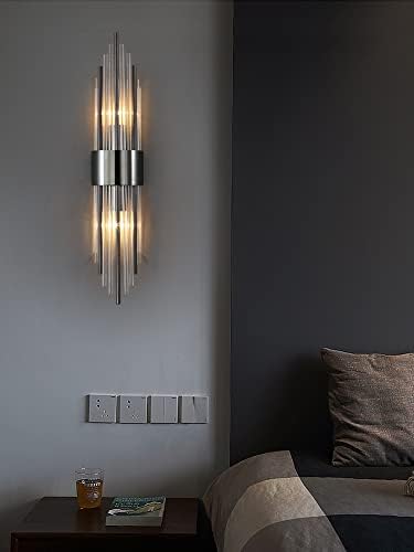 2-Light Modern Wall Sconce Black Clear Glass Crystal Vanity Light