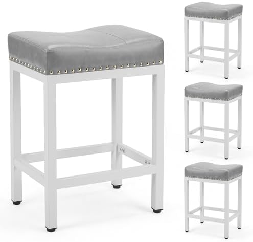 DUMOS 24 Inch Counter Height Bar Stools Set of 4, Kitchen Island, Grey