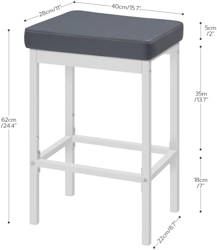 HOOBRO Bar Stools, 24.8-Inch Height Stools, Breakfast Bar Stools, Kitchen Bar Chairs, 2" Thick Upholstery, for Kitchen, Dining Room, Cafe, Bar Counter, White and Gray WG21BY01