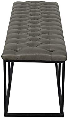 HomePop 52" Button Tufted Decorative Bench with Metal Base - Gray Faux Leather