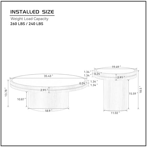 Sintered Stone Coffee Table Set of 2, 2 Piece Coffee Table and End Table Set with Sintered Stone Top, Modern Center Circle Side Tables for Living Room Bedroom, Walnut