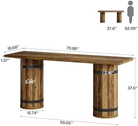 Tribesigns 70.9-Inch Long Bar Table, Farmhouse Counter Height Table
