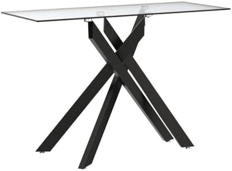 Edwin's Choice Black Glass Console Table Narrow Sofa Table with Grey Tempered Glass Top and Black Metal Tubular Legs with Gold Rim, 45”Lx18”Wx30”H