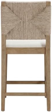 Nathan James Beacon Bohemian Boucle Bar Stool, Upholstered Counter Height Chair with Solid Wood Frame and Woven Seagrass Back for Kitchen Island, Light Brown/Seagrass/Cream Boucle, Set of 2