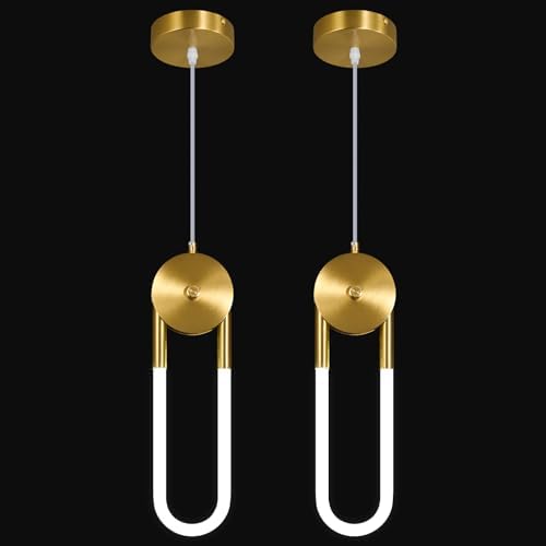 Modern Gold LED Pendant Light Fixture Oval Adjustable Pendant Lighting for Kitchen Island Living Room Dining Room Bedroom（2 Pack）