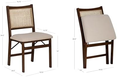 Powell Kasi Brown and Natural Rattan Cane Fully Assembled Foldable Wooden Dining Side Chair