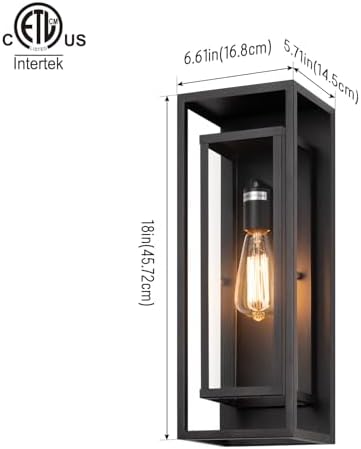 mirrea 18" Modern Outdoor Porch Wall Light, Matte Black, 2 Pack