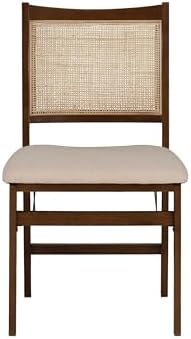Powell Kasi Brown and Natural Rattan Cane Fully Assembled Foldable Wooden Dining Side Chair