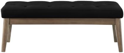 24KF Velvet Upholstered Buttons Tufted Entryway Bench with Solid Wood Leg,Bed Bench Ottoman with Padded Seat,5034-Black