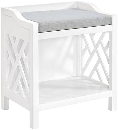 Alaterre Furniture Coventry Bench Stool with Cushion - Pine Wood Bench for Entryway or Bathroom Storage - Use as Shoe Rack, Vanity Chair and More (White)