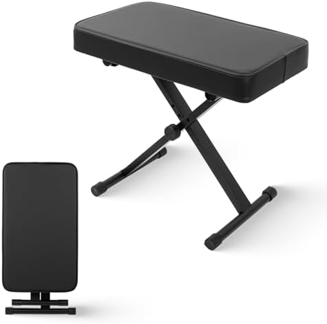 STRICH Piano Bench Folding Stool, Adjustable X-Style Piano Chair with 2.3 inch Thicken Soft Cushion, Keyboard Bench for Musicians, Black, SPB-M15