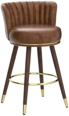 SeekFancy 24 Inch Brown Leather Swivel Counter Bar Stools Set of 2