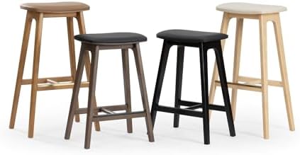 Plank+Beam Beryl Bar Stool, Upholstered, Set of 2, Pecan/Toffee