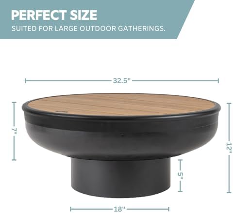 DENKOE 32 Inch Round Fire Pit Table with Fire Pit Grill, Extra Thick, Heavy Duty Fire Bowl, Deep Outdoor Firepit, Wood Burning Firepits for Outside Patio, Backyard Fire Pits, Large BBQ Pit