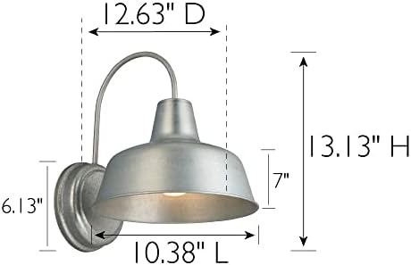Design House Mason Farmhouse Gooseneck Barn Light, Outdoor Exterior Porch or Patio Wall Light Fixture, Galvanized Gray Paint, 10 Inch Diameter, 1-Pack, 579383