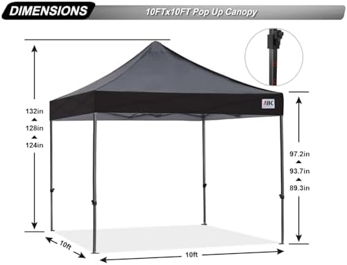 ABCCANOPY Patio Pop Up Canopy Tent 10x10 Commercial-Series (Black)