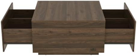 31 Inch Large Square Coffee Table with Storage,Wooden Coffee Table(Walnut)