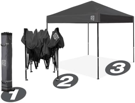 E-Z UP Ambassador Instant Pop Up Canopy Tent, 10' x 10', Roller Bag and 4 Piece Spike Set, Steel Gray