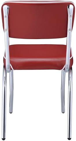 Coaster Home Furnishings Retro Set of 2 Open Back Dining Side Chairs Faux Leather Upholstered Back and Padded Seat Cushion Sturdy Steel Frame Red and Chrome 2450R