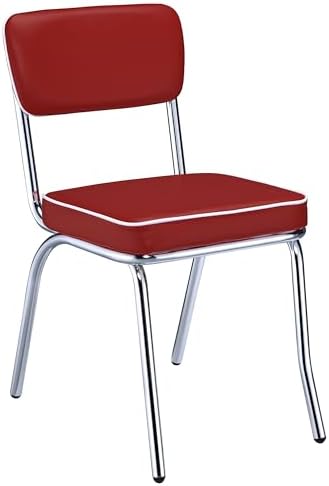 Coaster Home Furnishings Retro Set of 2 Open Back Dining Side Chairs Faux Leather Upholstered Back and Padded Seat Cushion Sturdy Steel Frame Red and Chrome 2450R