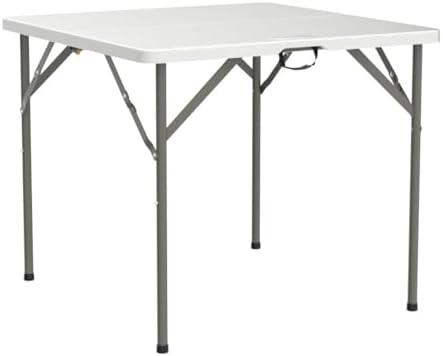 VINGLI 34" Fold in Half Square Table, Bi-Folding Commercial Portable Plastic Dining Table for Kitchen Outdoor Party Wedding Event, White