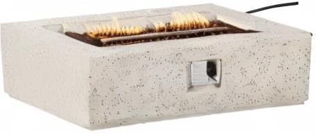 COSIEST Outdoor Fire Pit Coffee Table, 42-inch x 13-inch Terrazzo Rectangle Base Patio Heater w Certified, 50,000 BTU Stainless Steel Burner, Free Lava Rocks and Rain Cover