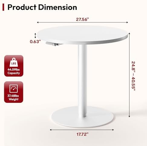 SANODESK 27.5'' Pneumatic Height Adjustable Round Dining Table Bar Table
