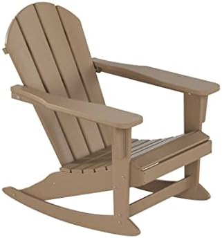 HDPE Laguna Outdoor Rocking Poly Adirondack Chair, Weathered Wood