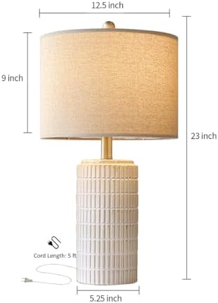 PoKat 23'' Bedside Table Lamp for Bedroom Nightstands, Modern Ceramic Decor