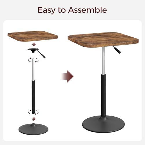 MAHANCRIS Bar Table, Height-Adjustable Pub Table 26.8-36.2 Inches, Cocktail Tables with Base, Counter Height Table for Small Space, Easy to Assemble, Rustic Brown and Black BTHR5501