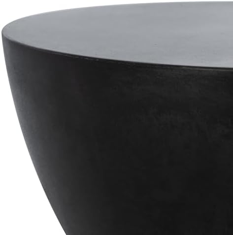 SAFAVIEH Outdoor - Athena Accent Stool - Black Concrete - Sculptural Drum Design - Ideal for Living Room, Patio, Deck, Sunroom, 14.9" W x 14.9" D x 17.7" H (VNN1011C)
